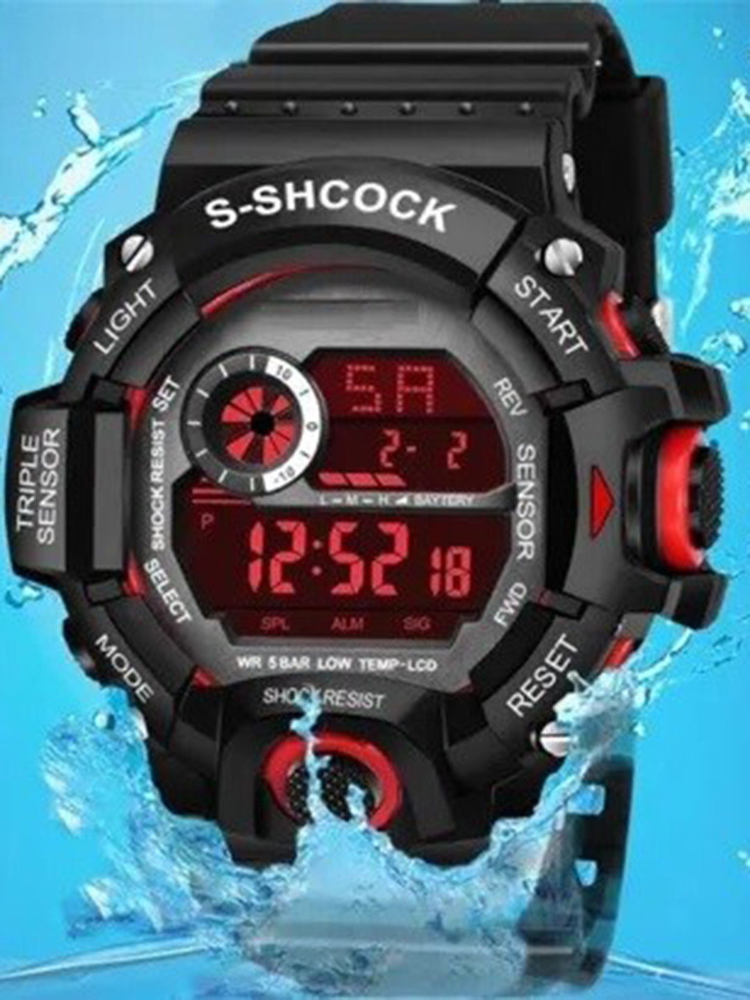 

WATCHSTAR Men Date and Alarm Function Sports Digital Watch- C shock red1, Black