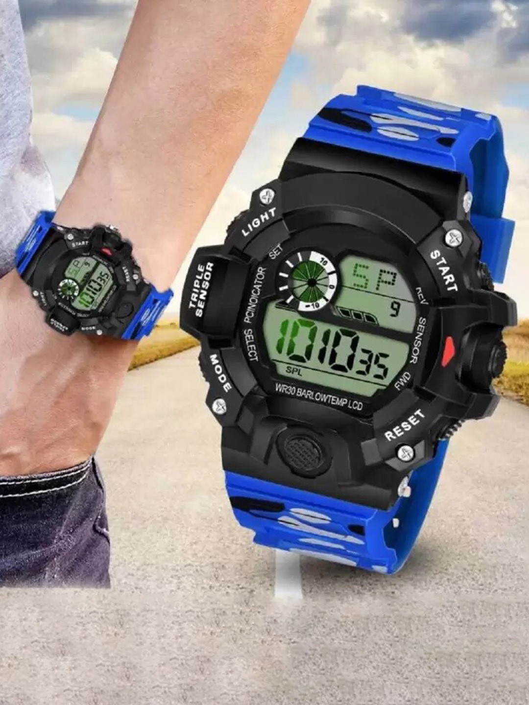 

WATCHSTAR Men Digital Sports Watch - army c shock blue1, Blue