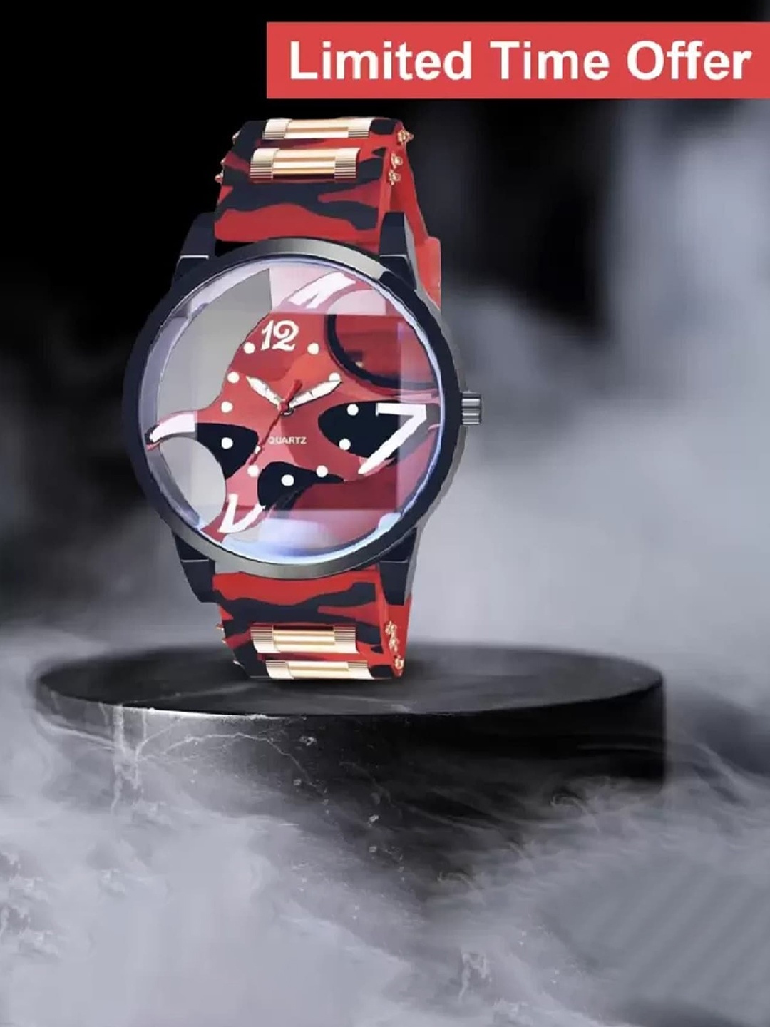 

WATCHSTAR Men Printed Round Dial Analogue Watch- Bullet Red1, Red