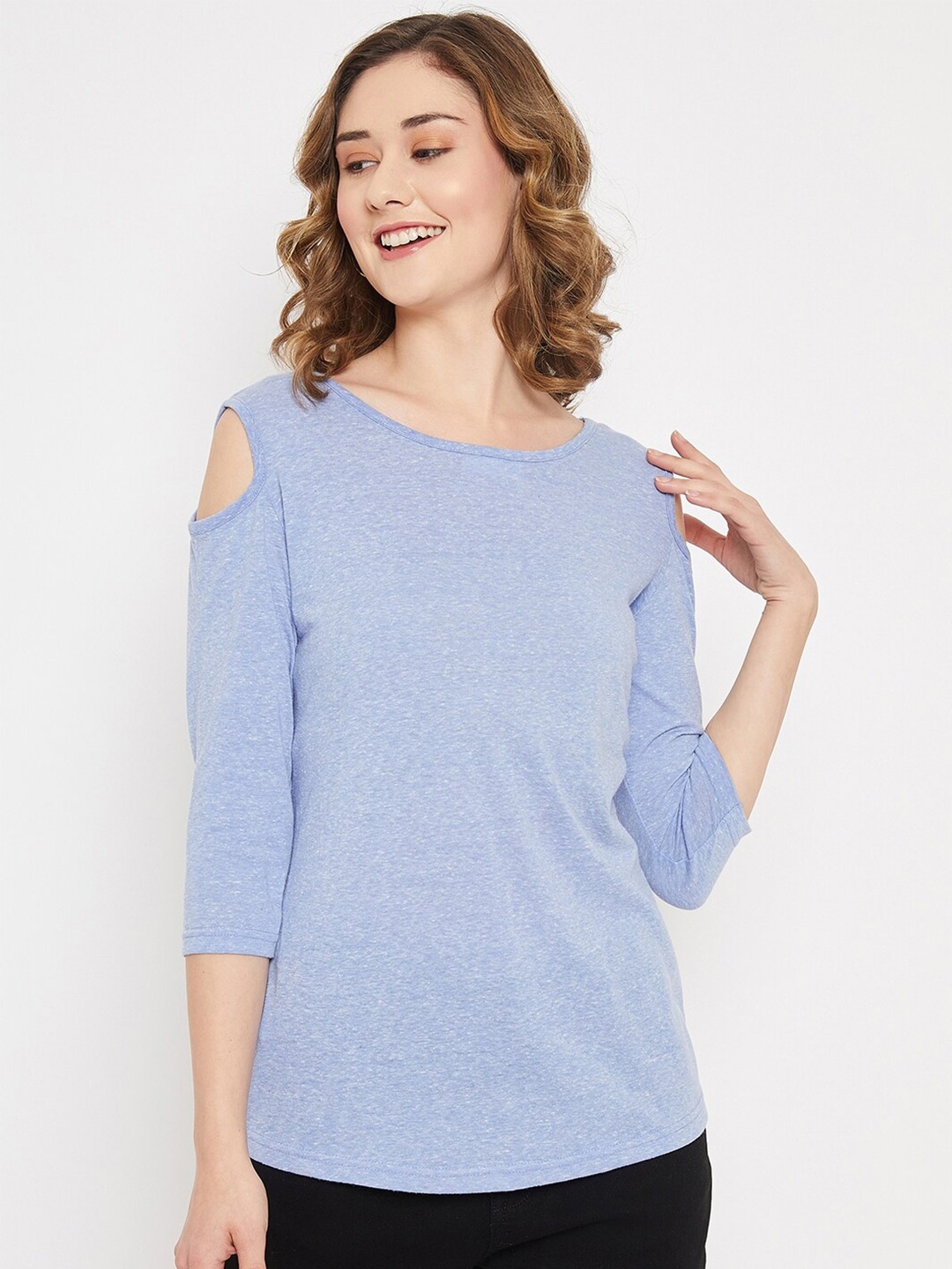 

Crozo By Cantabil Regular Cold-Shoulder Sleeves Top, Blue