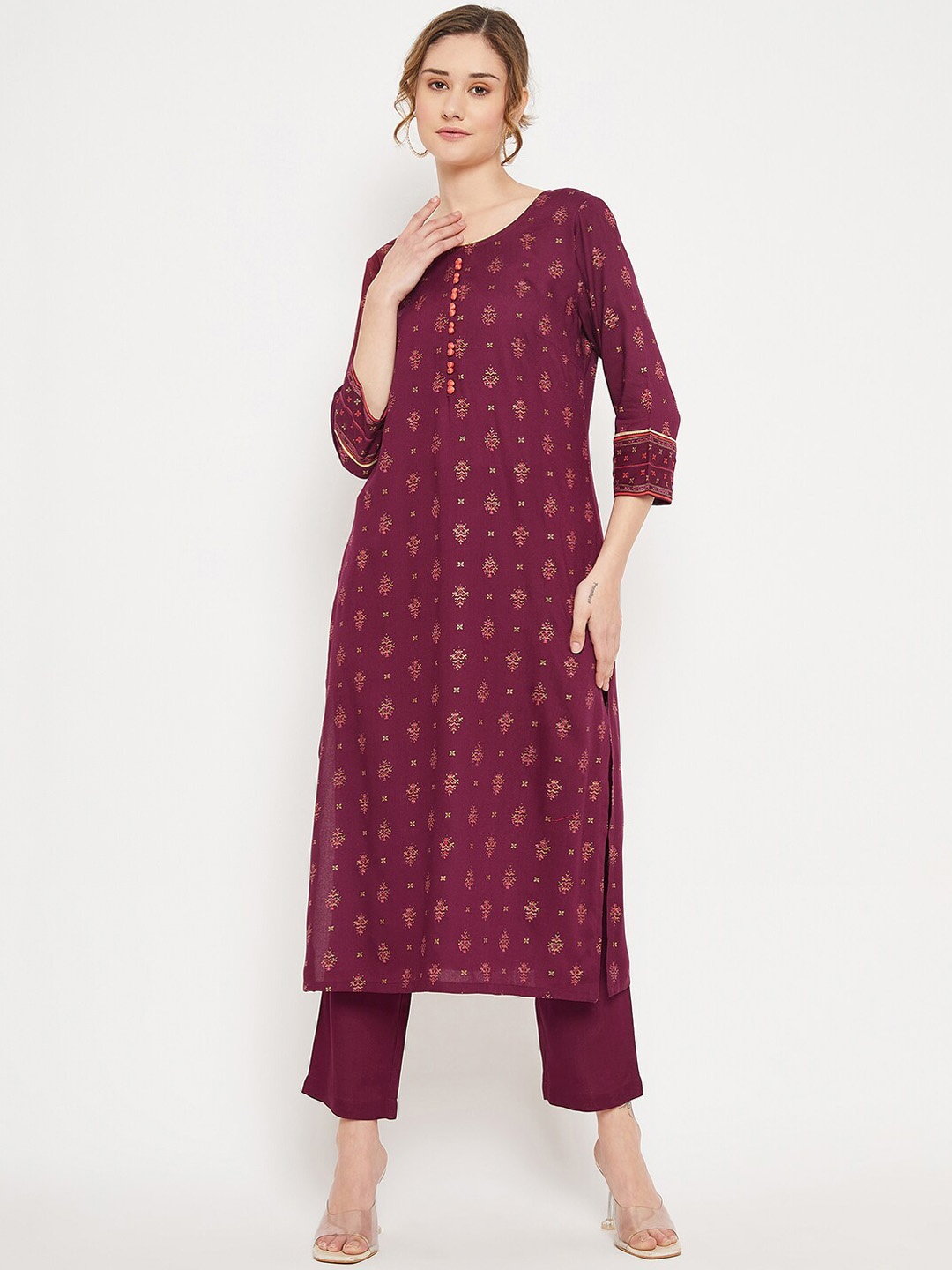 

Cantabil Ethnic Motifs Printed Kurta with Trousers, Purple