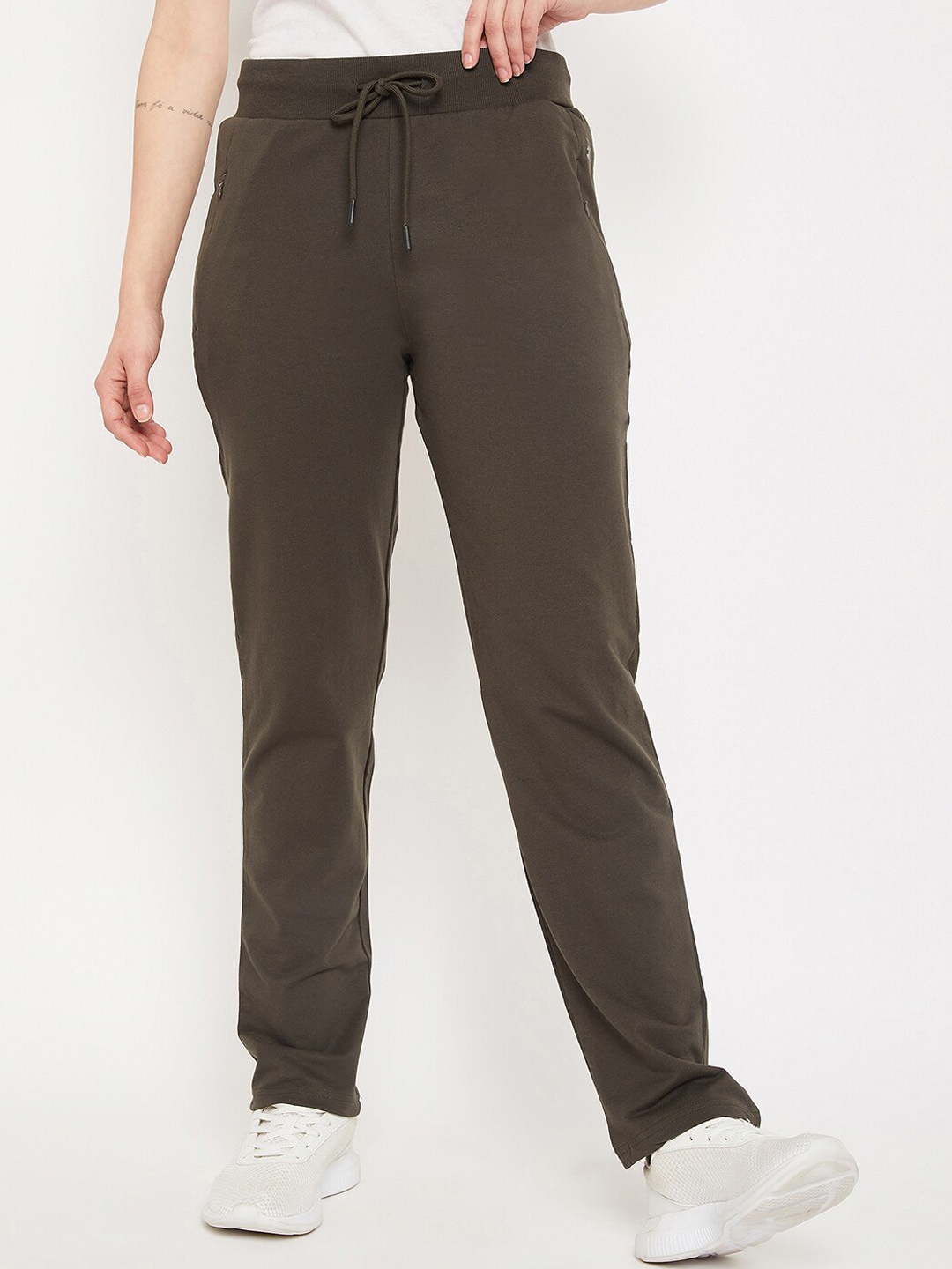 

Cantabil Women Cotton Mid-Rise Track Pants, Olive