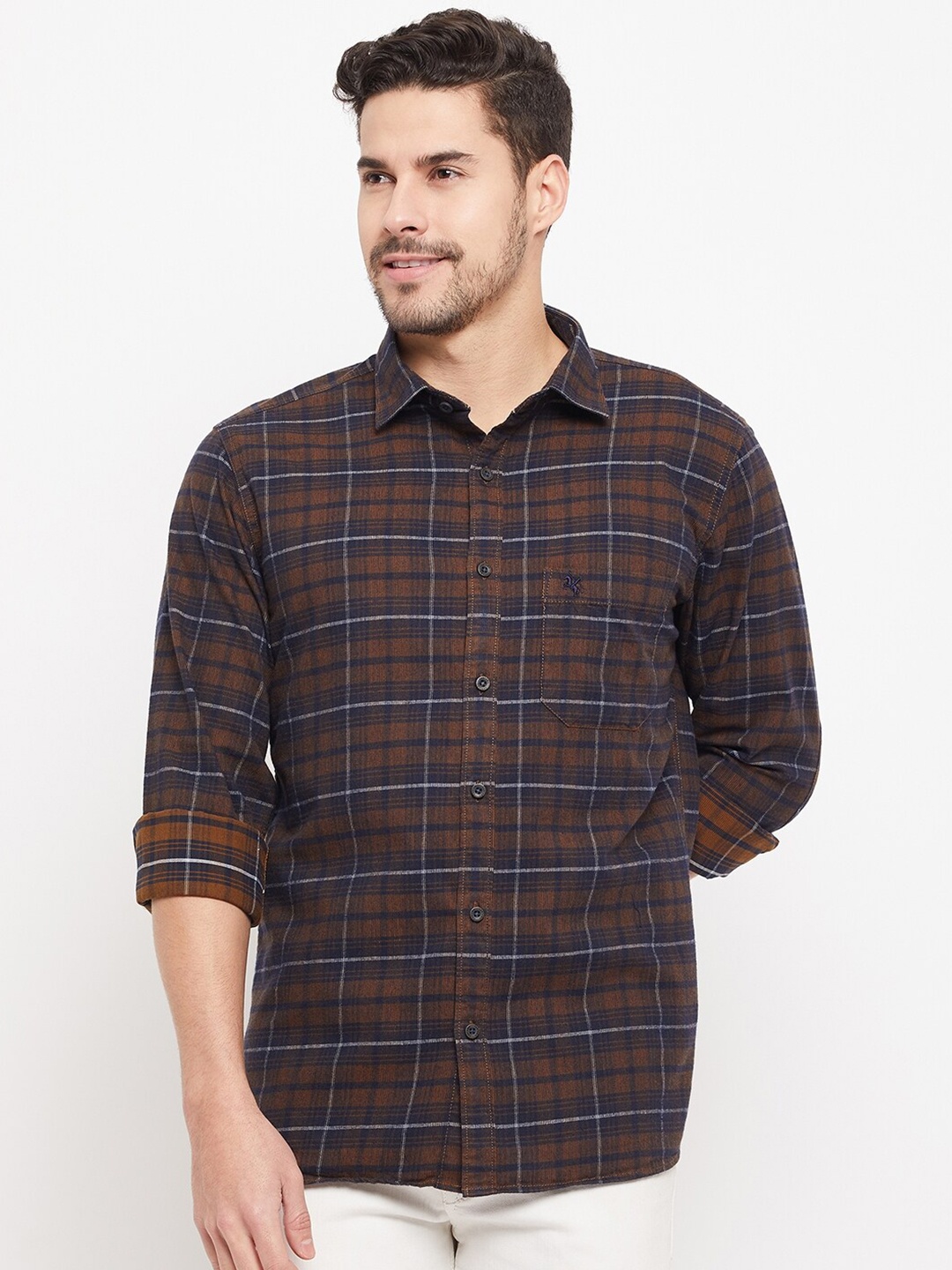

Cantabil Tartan Checks Cotton Casual Shirt, Brown
