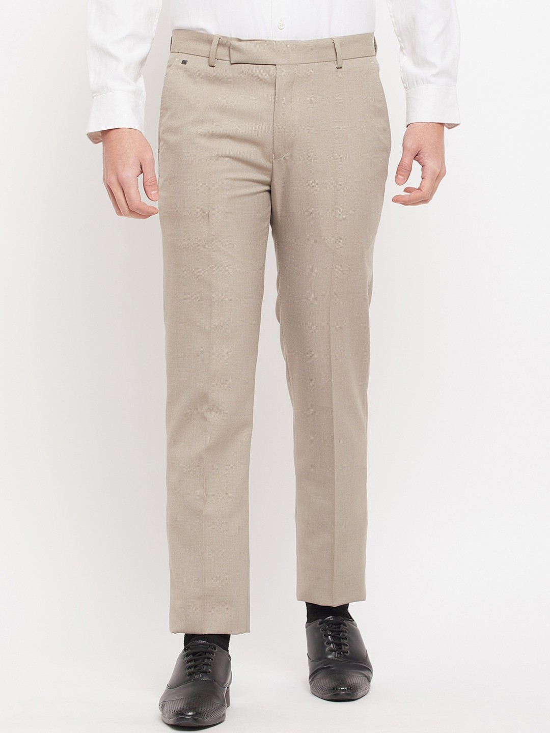

Cantabil Men Mid Rise Cotton Regular Fit Formal Trousers, Beige