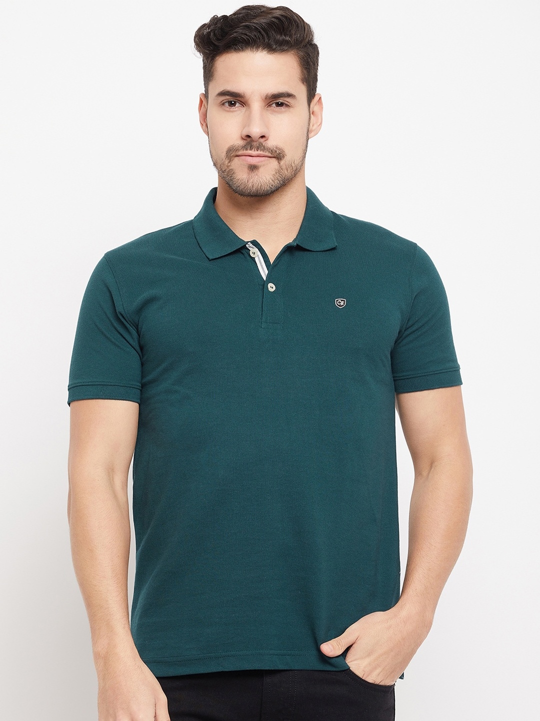 

Cantabil Polo Collar Cotton Slim Fit T-shirt, Teal