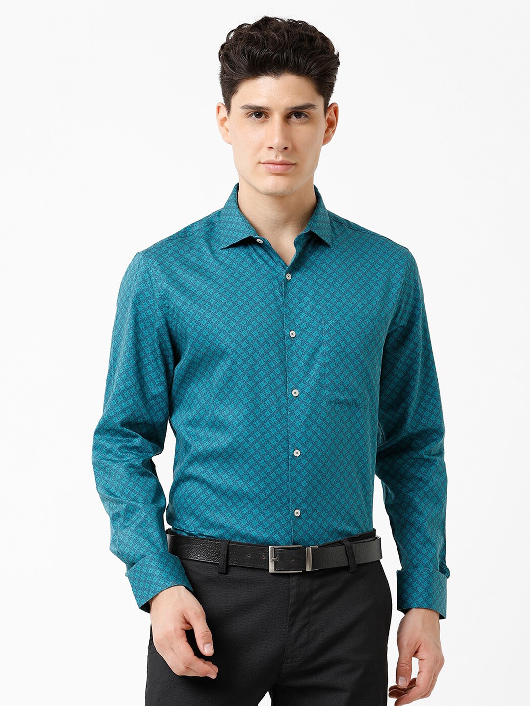 

CROYDON UK Printed Cotton Formal Shirt, Teal