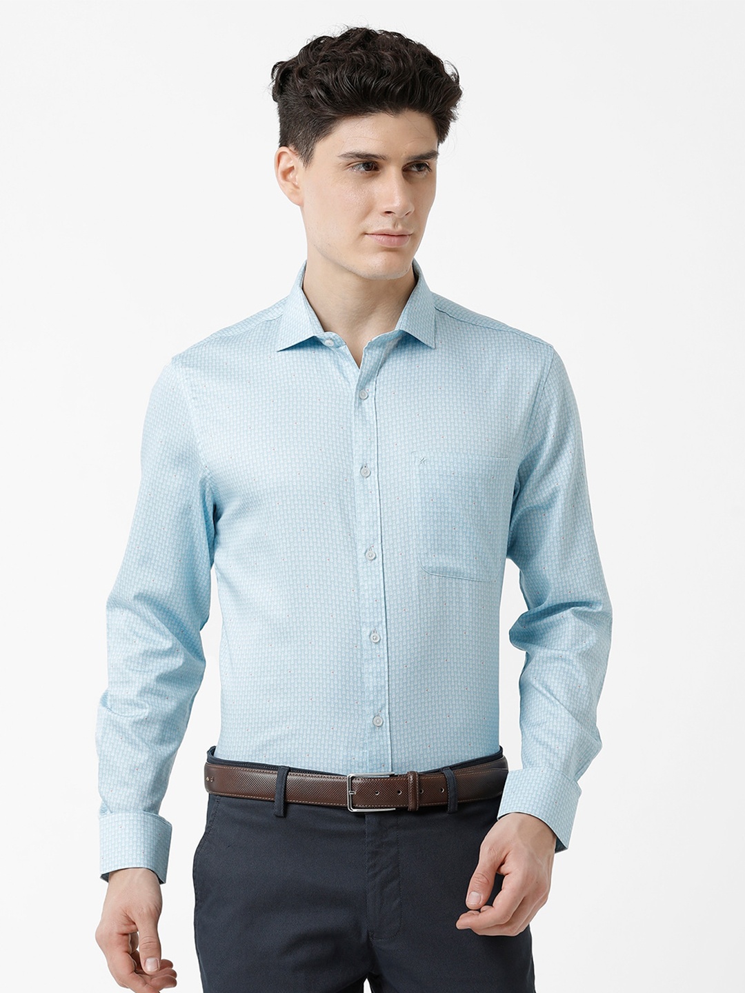 

CROYDON UK Micro Ditsy Printed Cotton Formal Shirt, Blue