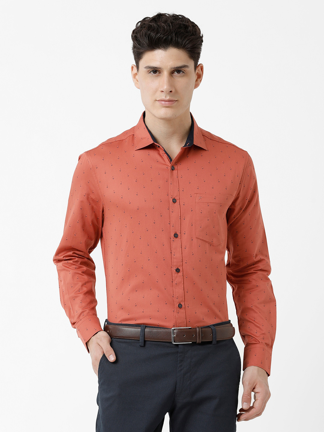 

CROYDON UK Geometric Printed Cotton Formal Shirt, Orange