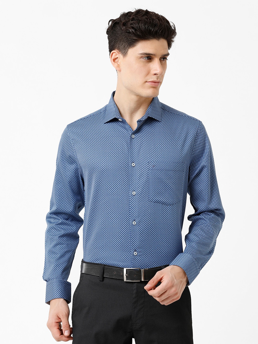 

CROYDON UK Micro Ditsy Printed Cotton Formal Shirt, Blue