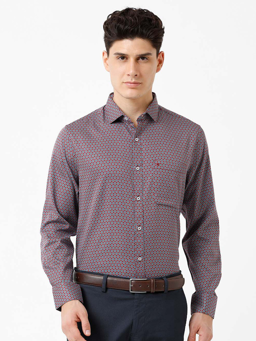 

CROYDON UK Classic Ethnic Printed Formal Cotton Shirt, Burgundy