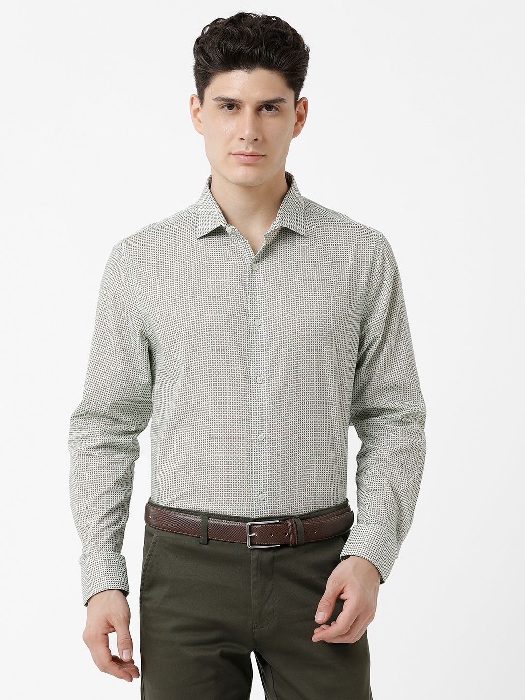 

CROYDON UK Classic Geometric Printed Formal Shirt, Green