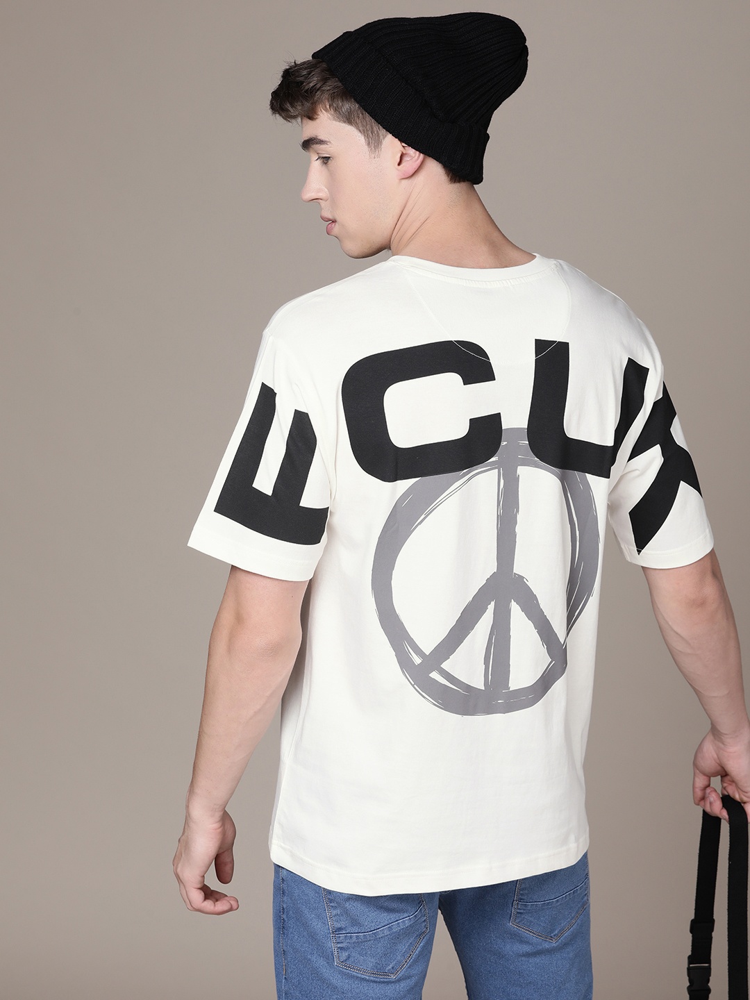 

FCUK Round Neck Graphic Printed Oversized Fit Pure Cotton T-shirt, Off white