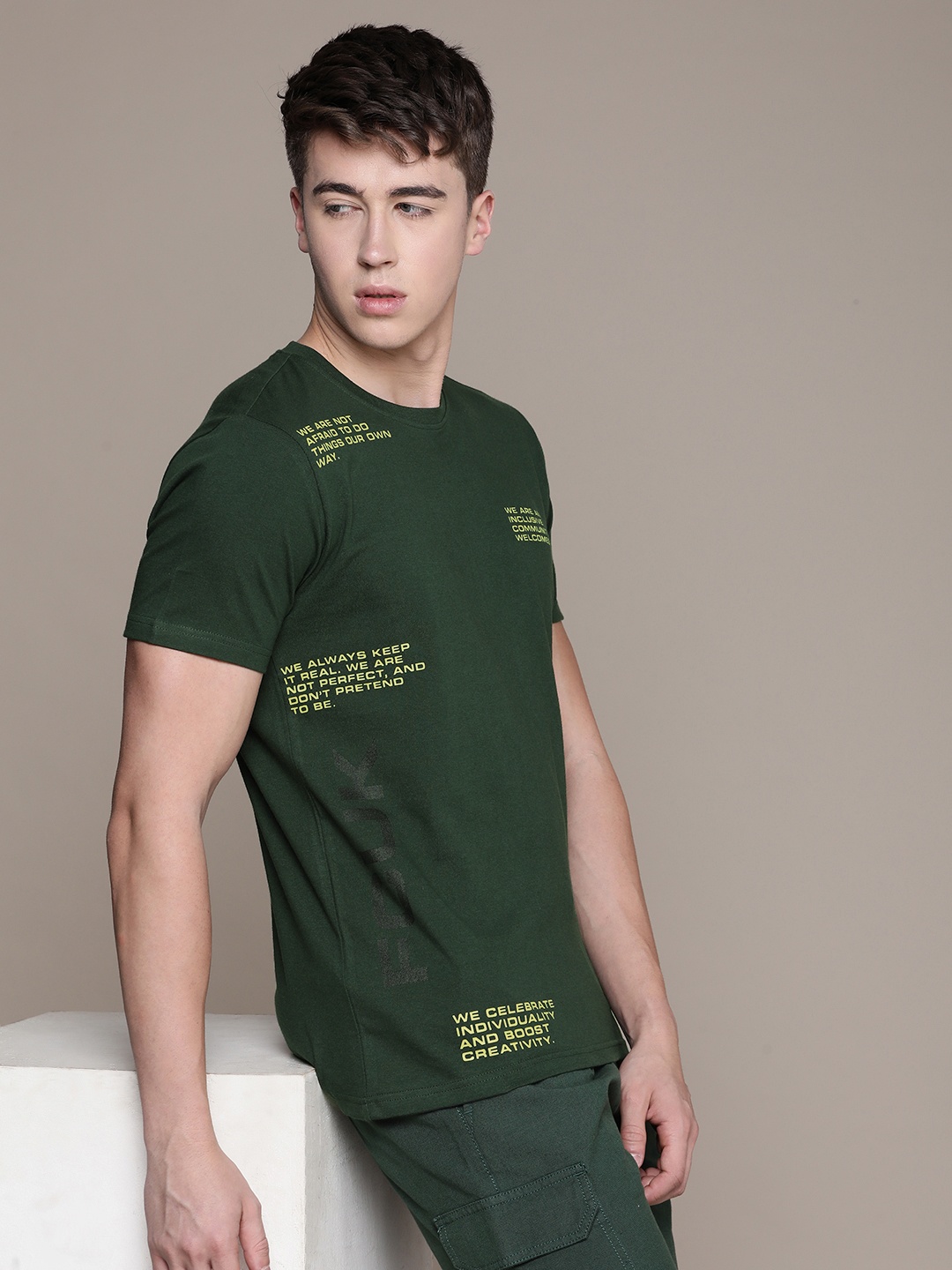 

FCUK Round Neck Typography Printed Pure Cotton T-shirt, Green