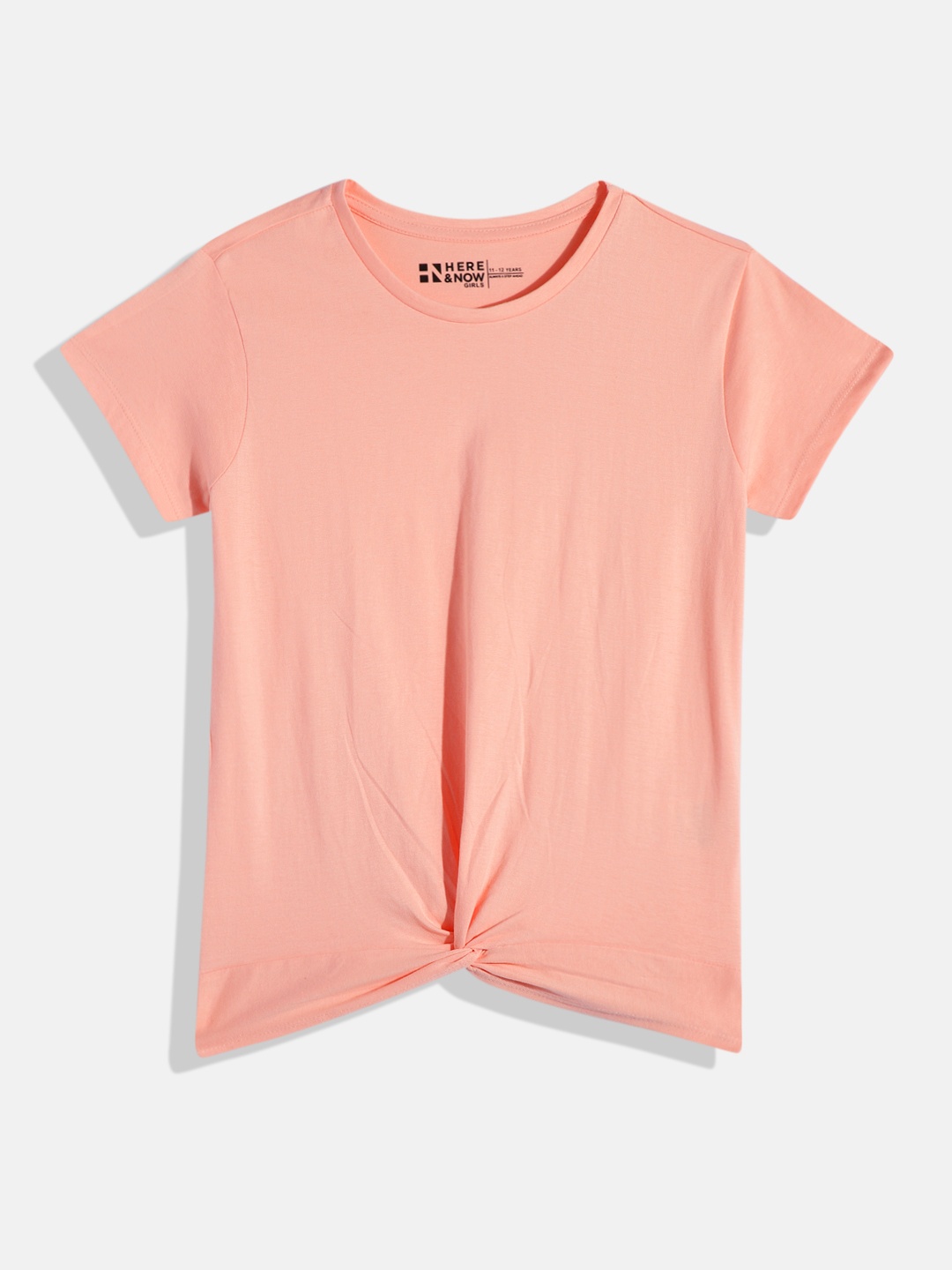 

HERE&NOW Girls Pure Cotton Knotted Top, Peach