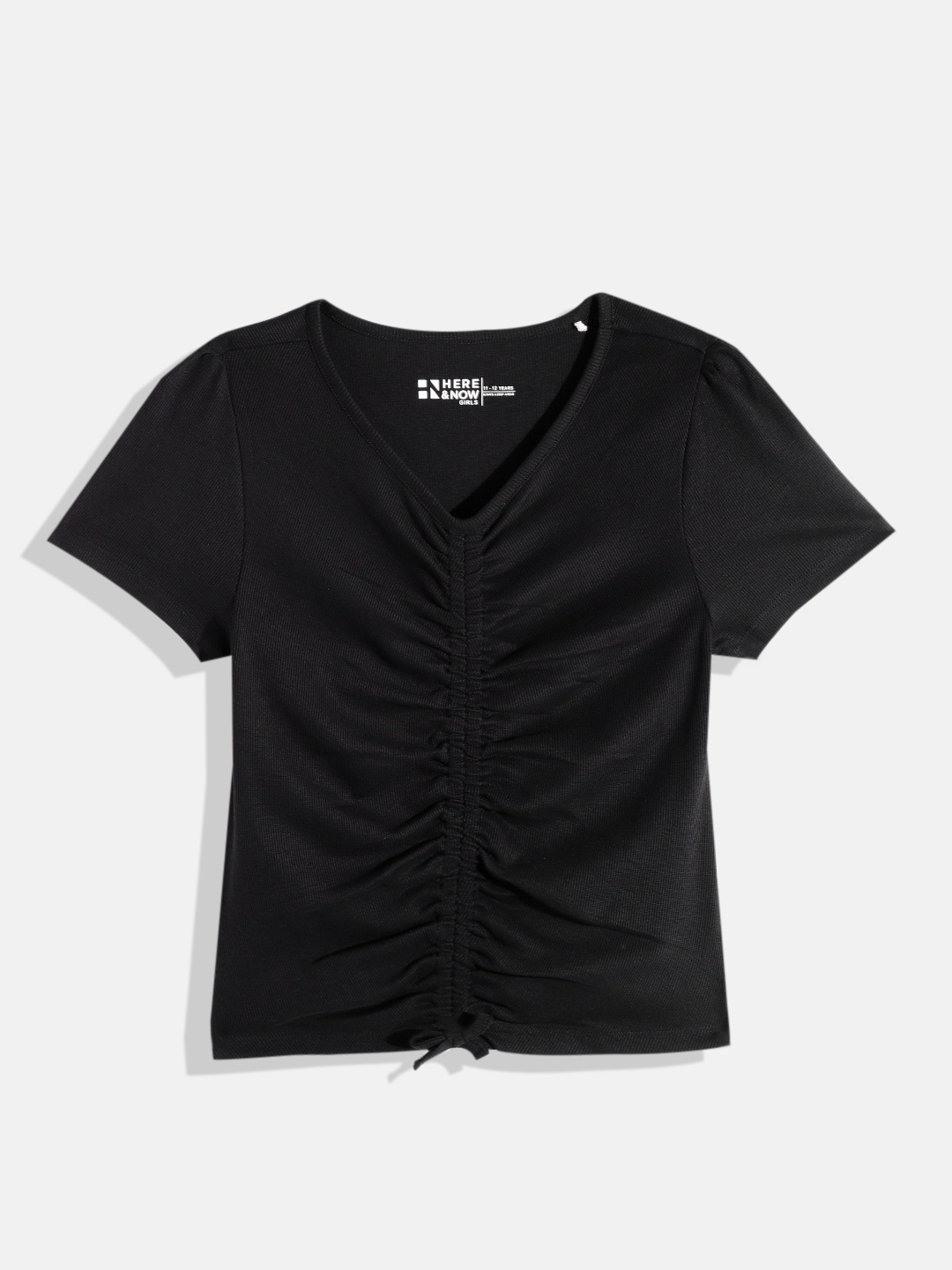 

HERE&NOW Girls Ruched Top, Black