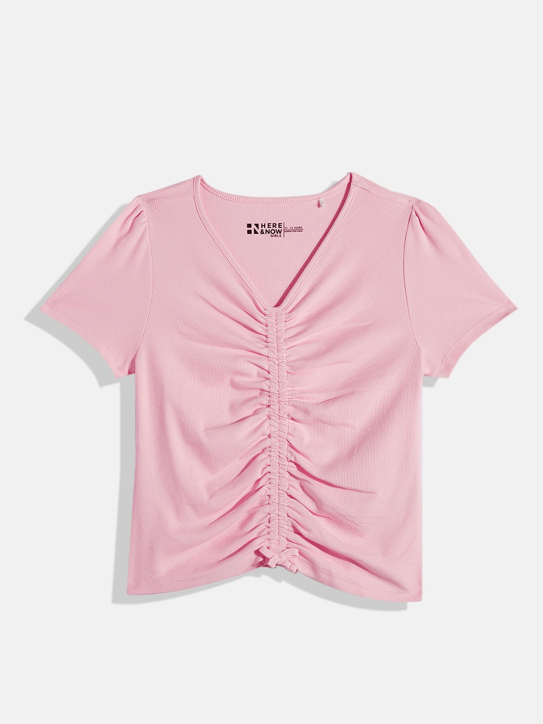 

HERE&NOW Gathered Ruched Ribbed Top, Pink