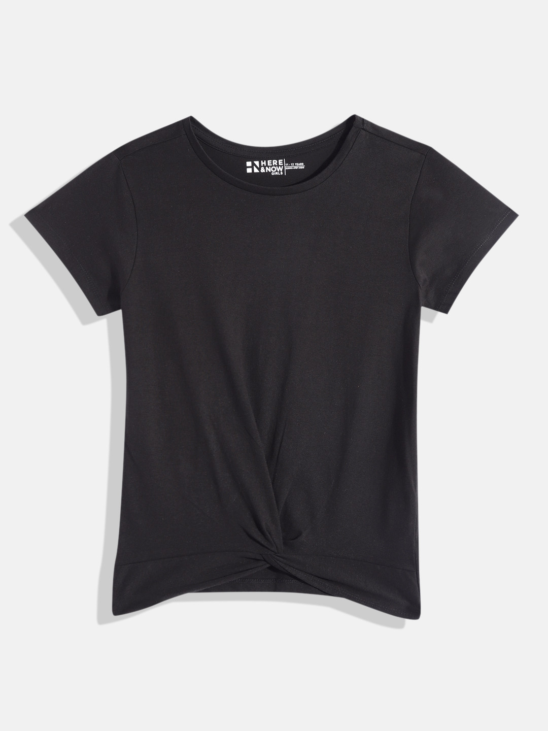 

HERE&NOW Girls Pure Cotton Knotted Top, Black