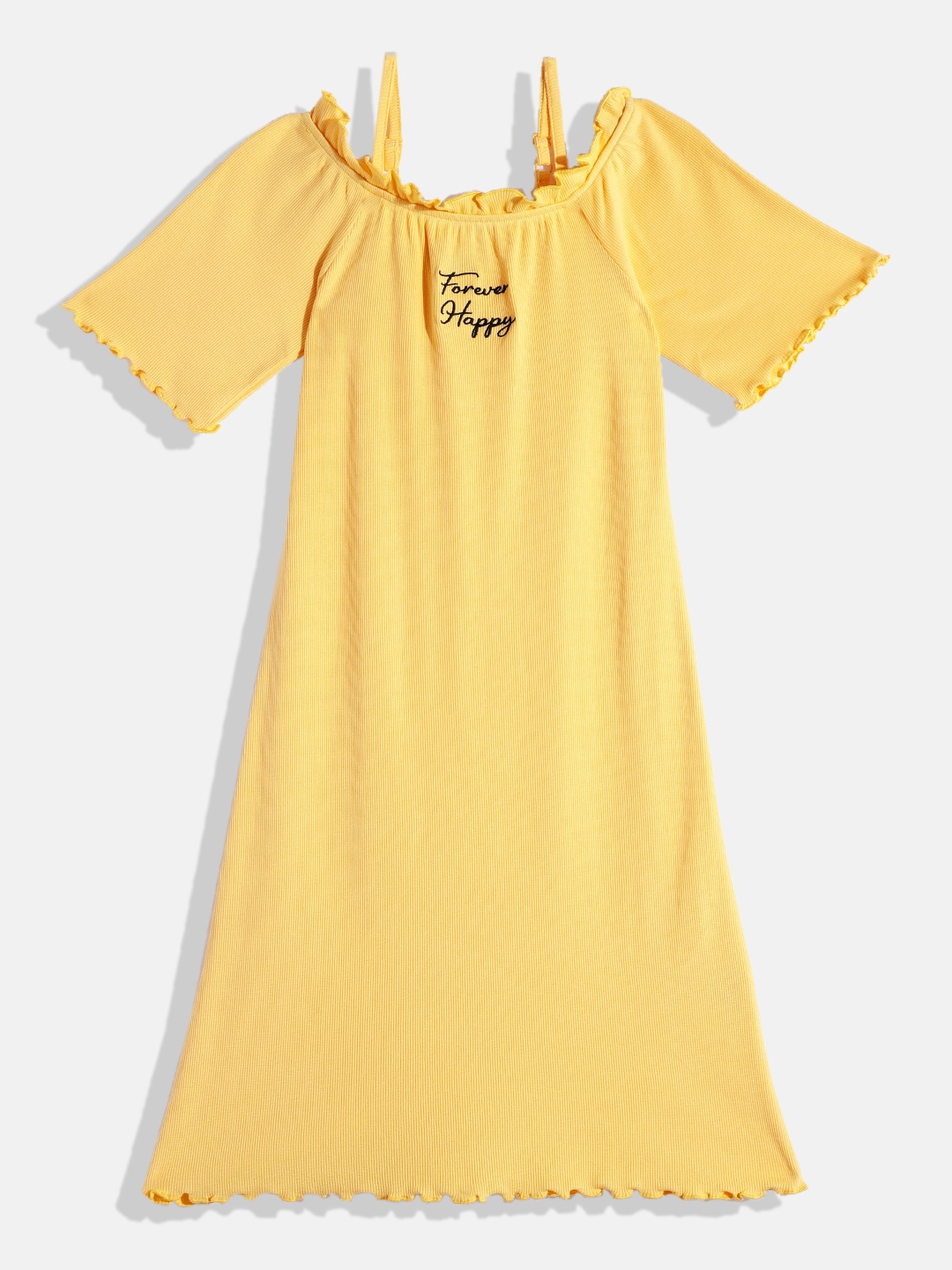 

HERE&NOW Girls A-Line Dress with Raglan Sleeves, Yellow