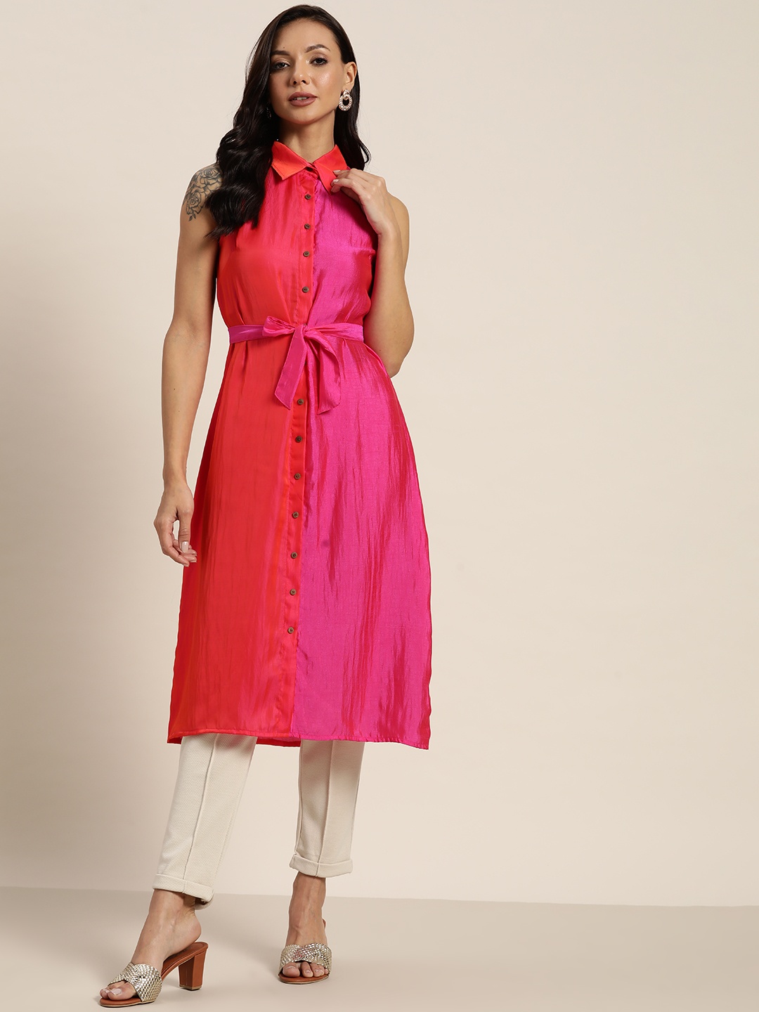 

Moda Rapido Sheen Colourblocked Kurta, Pink