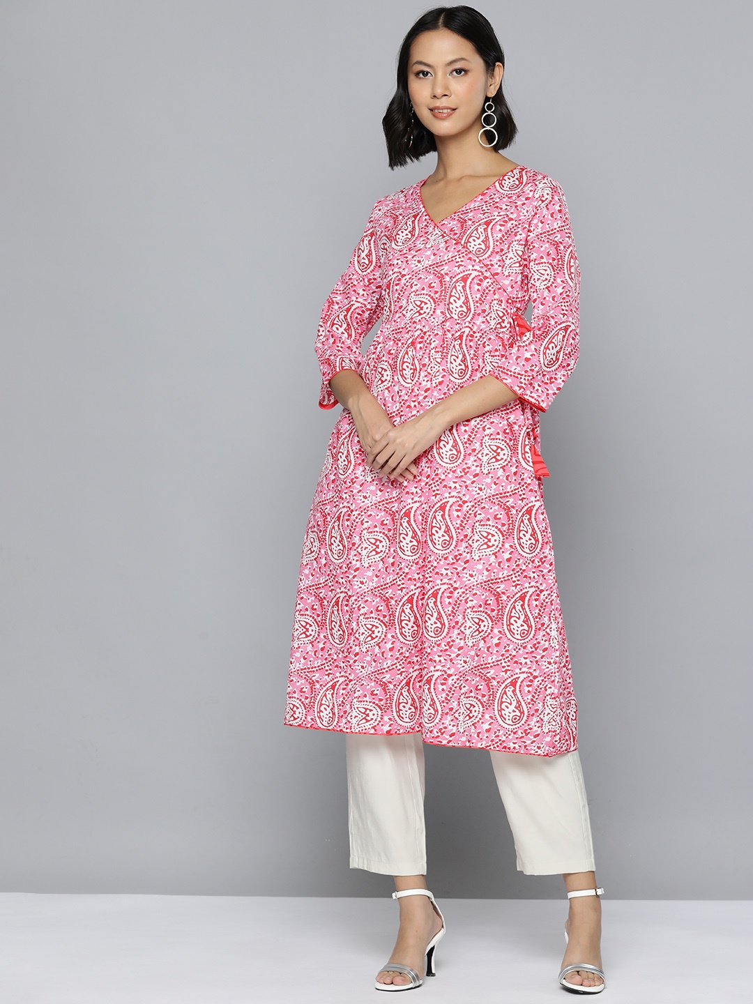 

HERE&NOW Paisley Printed Angrakha Kurta, Pink