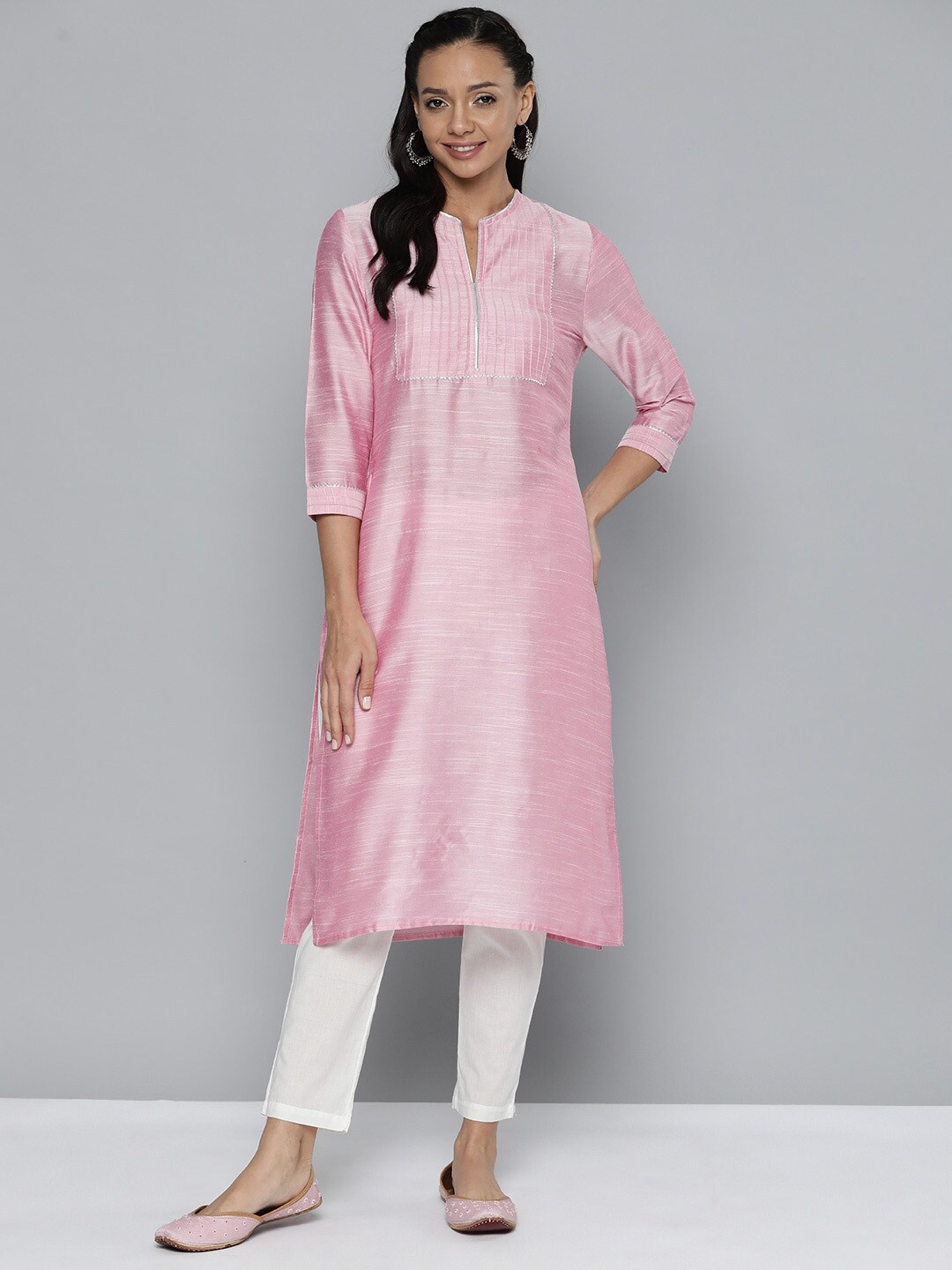 

HERE&NOW Pintucks Yoke Gotta Patti Detail Kurta, Pink