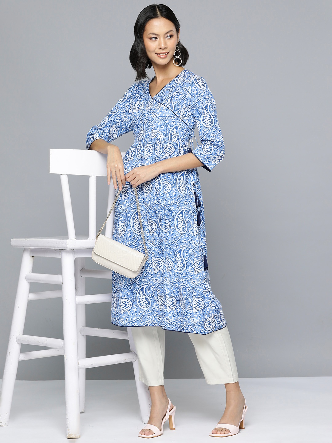 

HERE&NOW Paisley Printed Angrakha Kurta, Blue