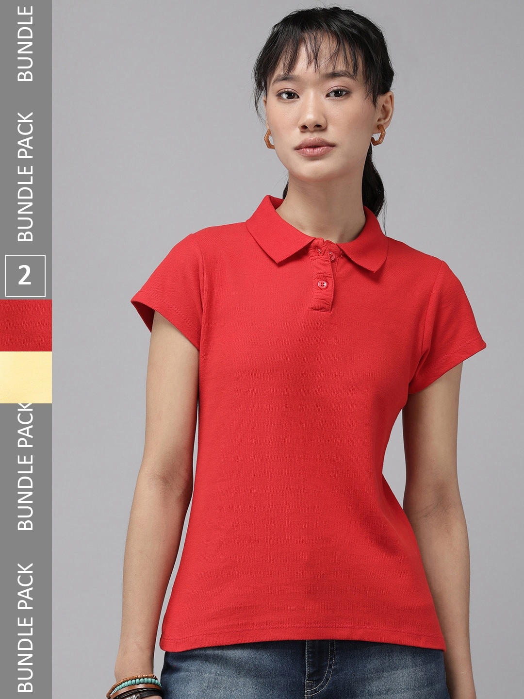 

The Roadster Life Co. Pack Of 2 Solid Polo Collar Casual T-shirts, Red