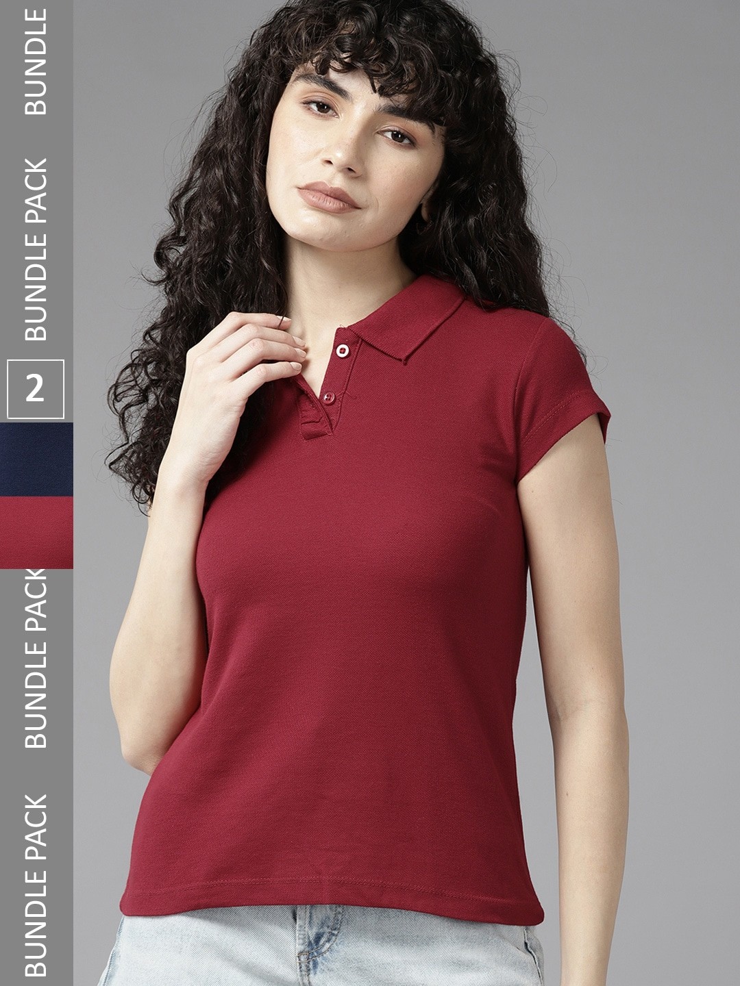 

Roadster The Lifestyle Co. Pack Of 2 Polo Collar T-shirt, Maroon