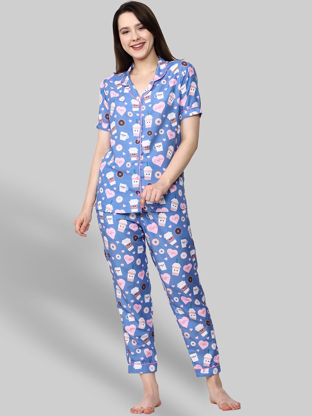 

Urban Komfort Conversational Printed Night Suit, Blue