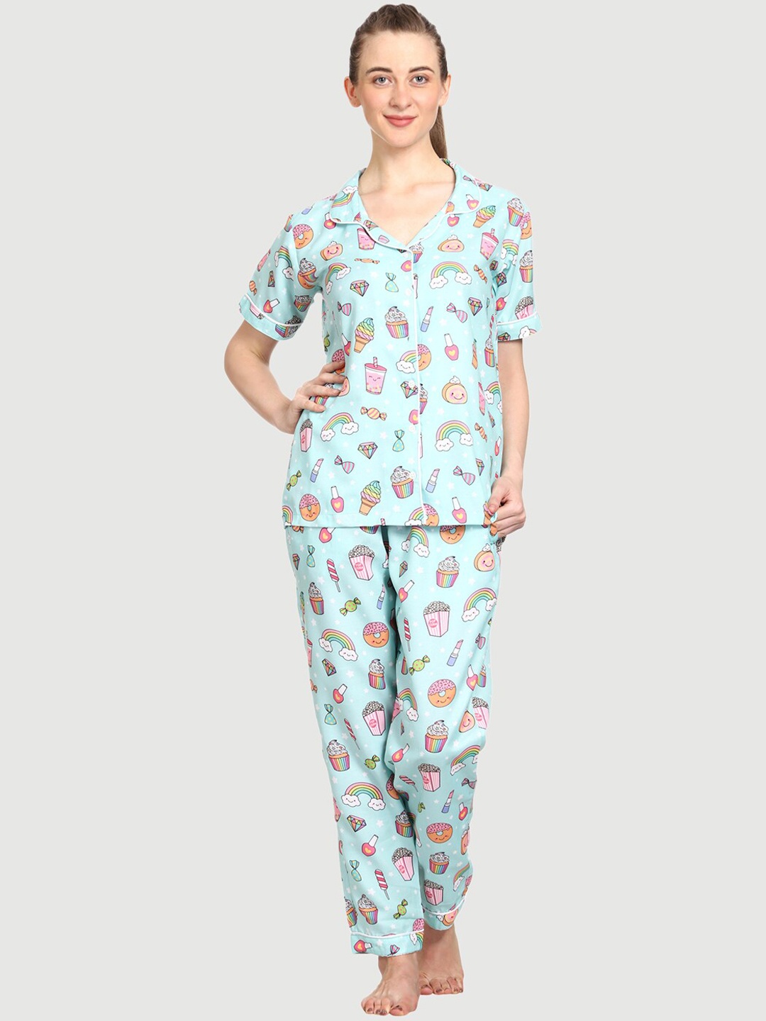 

Urban Komfort Conversational Printed Night Suit, Blue