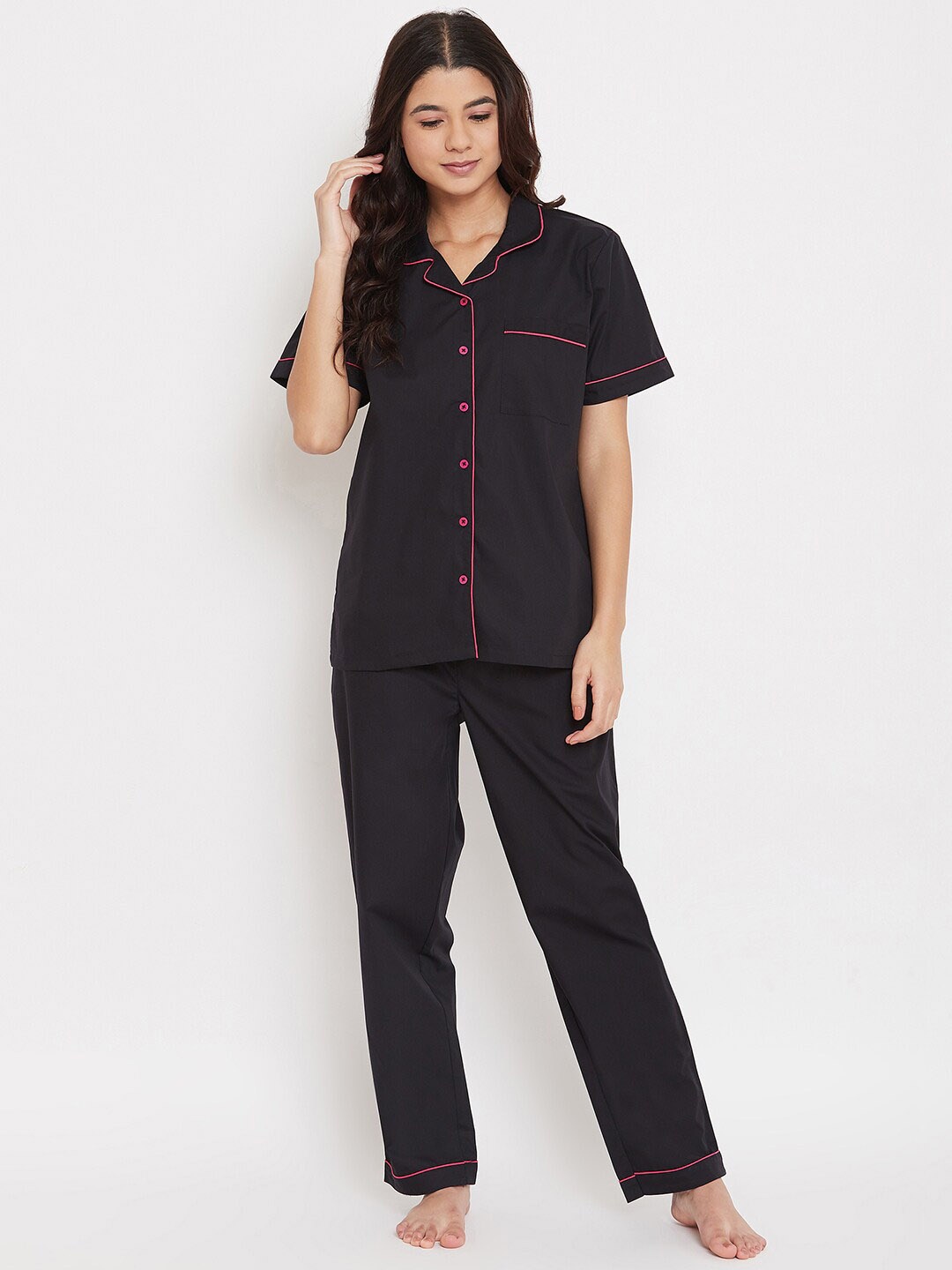 

Urban Komfort Lapel Collar Night Suit, Black