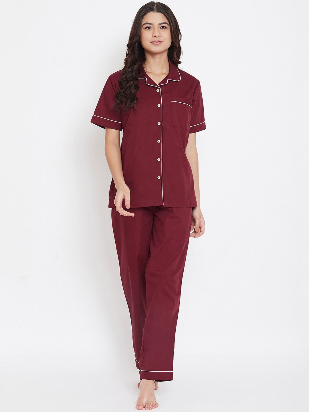 

Urban Komfort Lapel Collar Night Suit, Maroon