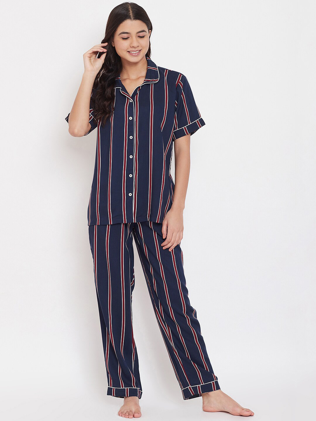 

Urban Komfort Striped Night Suit, Blue