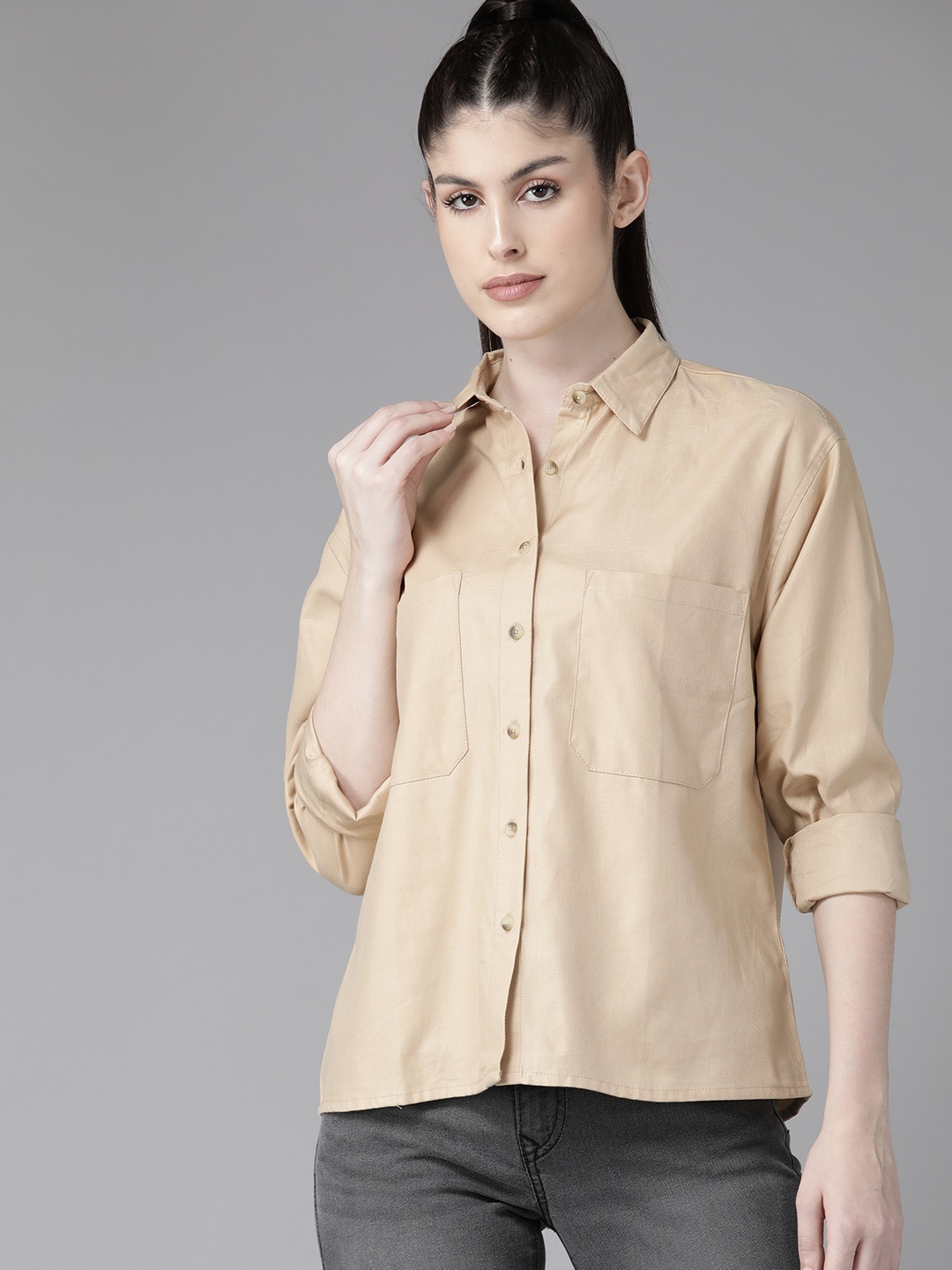 

The Roadster Lifestyle Co. Pure Cotton Pocket Detail Casual Shirt, Beige