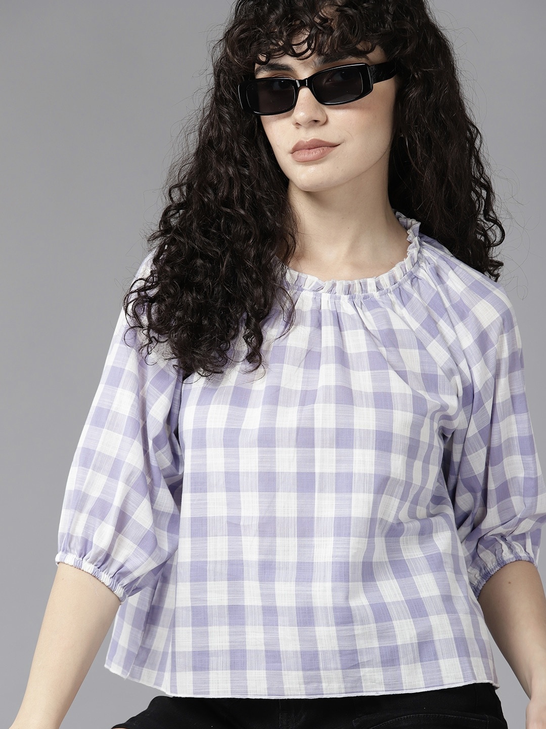

The Roadster Lifestyle Co. Pure Cotton Checked Regular Top, White