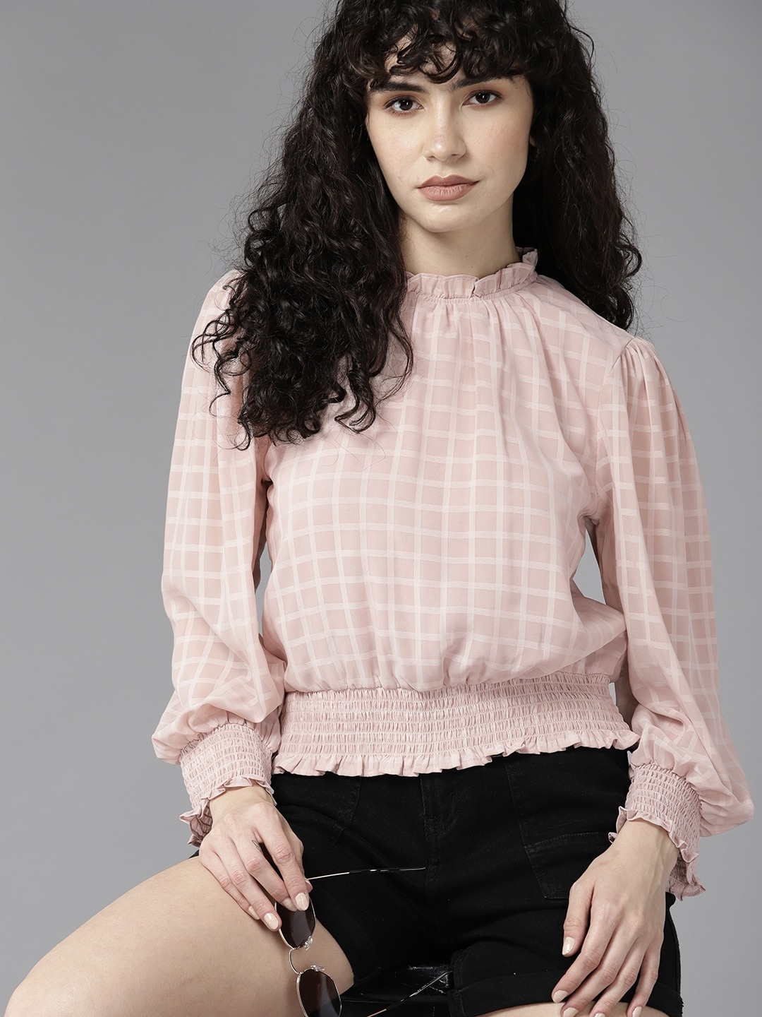 

The Roadster Lifestyle Co. Checked Blouson Top, Rose