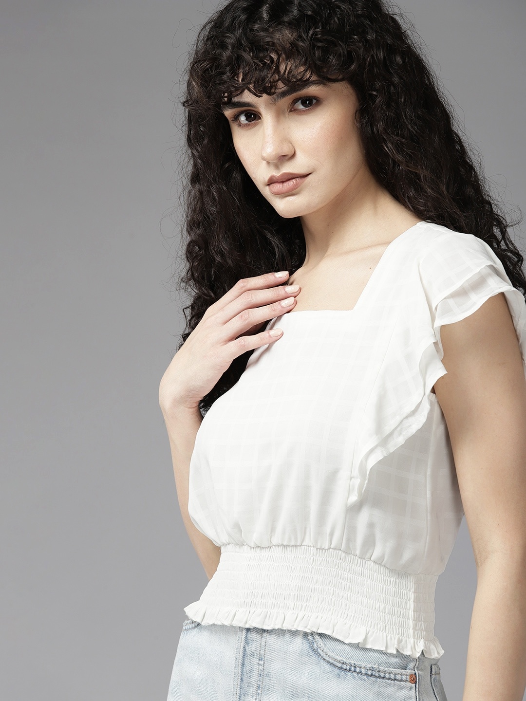 

The Roadster Lifestyle Co. Checked Blouson Top, White