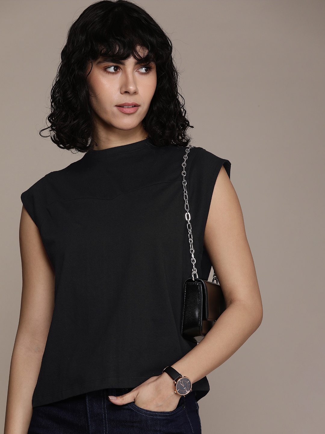 

French Connection Solid Pure Cotton T-shirt, Black