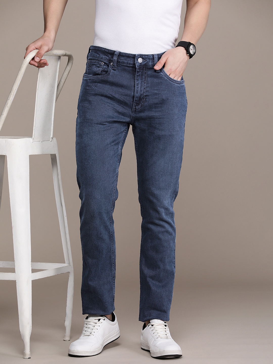 

French Connection Men Mid-Rise Slim Fit Light Fade Stretchable Jeans, Blue