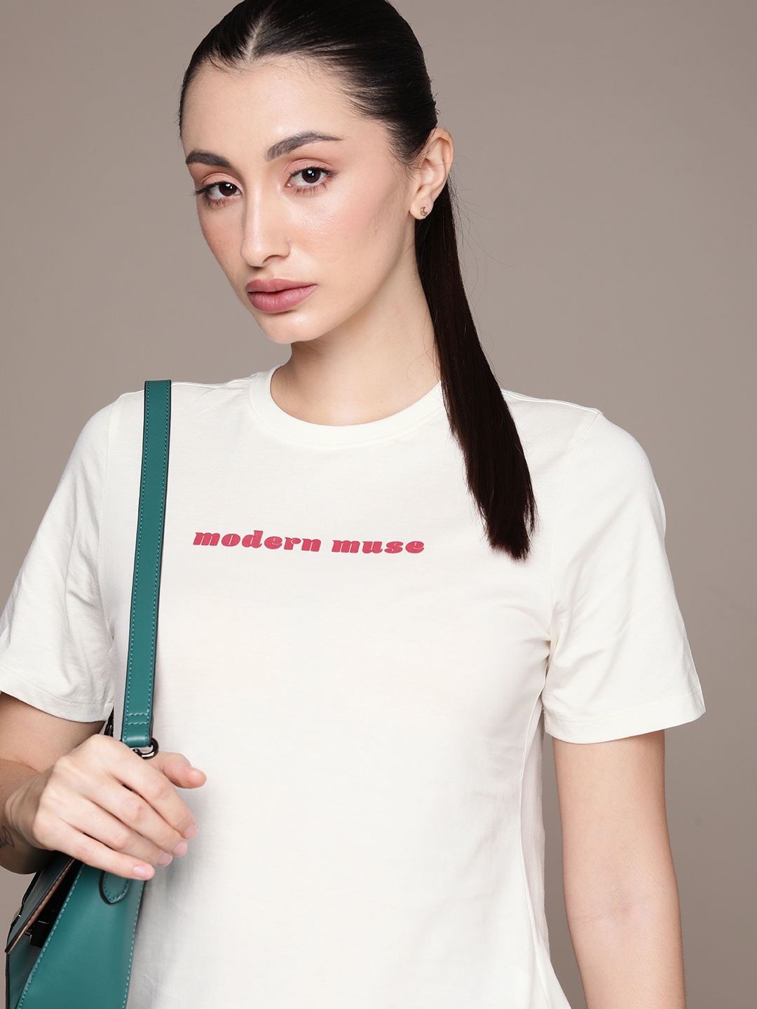

French Connection Typography Printed Pure Cotton T-shirt, White