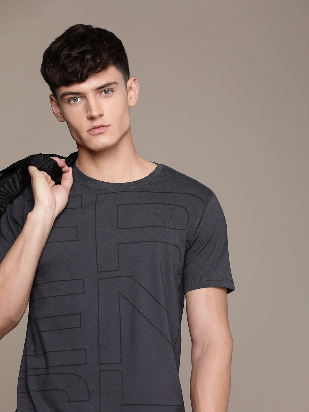 

French Connection Typography Printed Pure Cotton T-shirt, Black