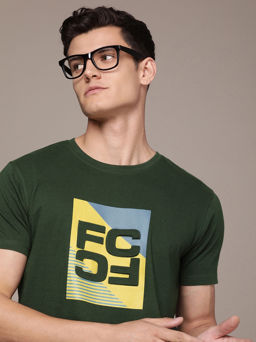 

French Connection Printed Brand Logo Embossed Pure Cotton T-shirt, Green