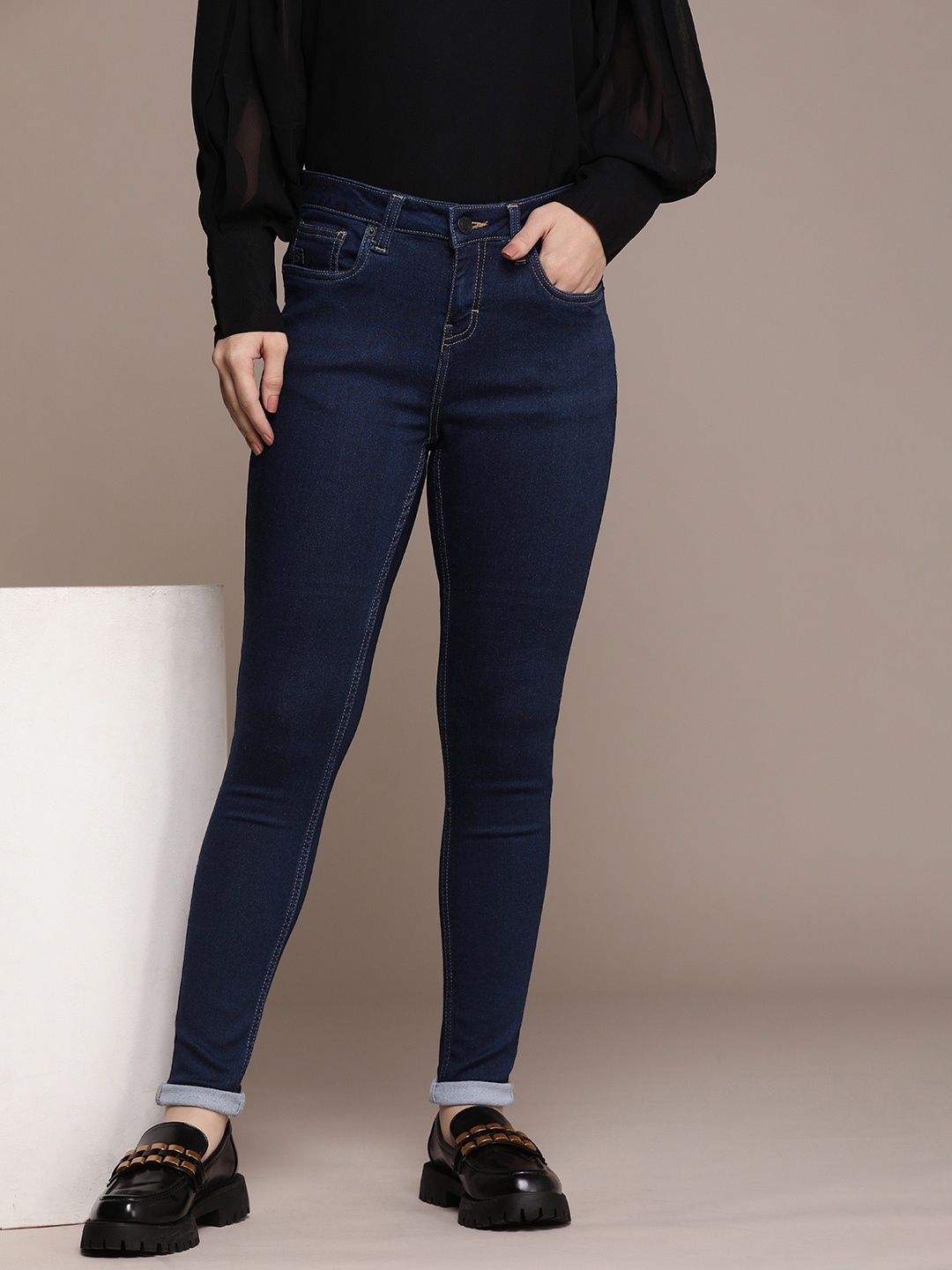 

French Connection Women Mid Rise Skinny Fit Stretchable Jeans, Blue