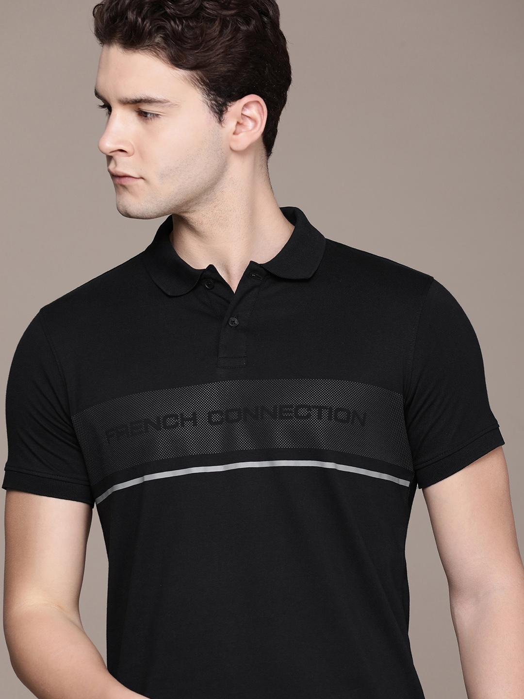 

French Connection Polo Collar Pure Cotton T-shirt, Black