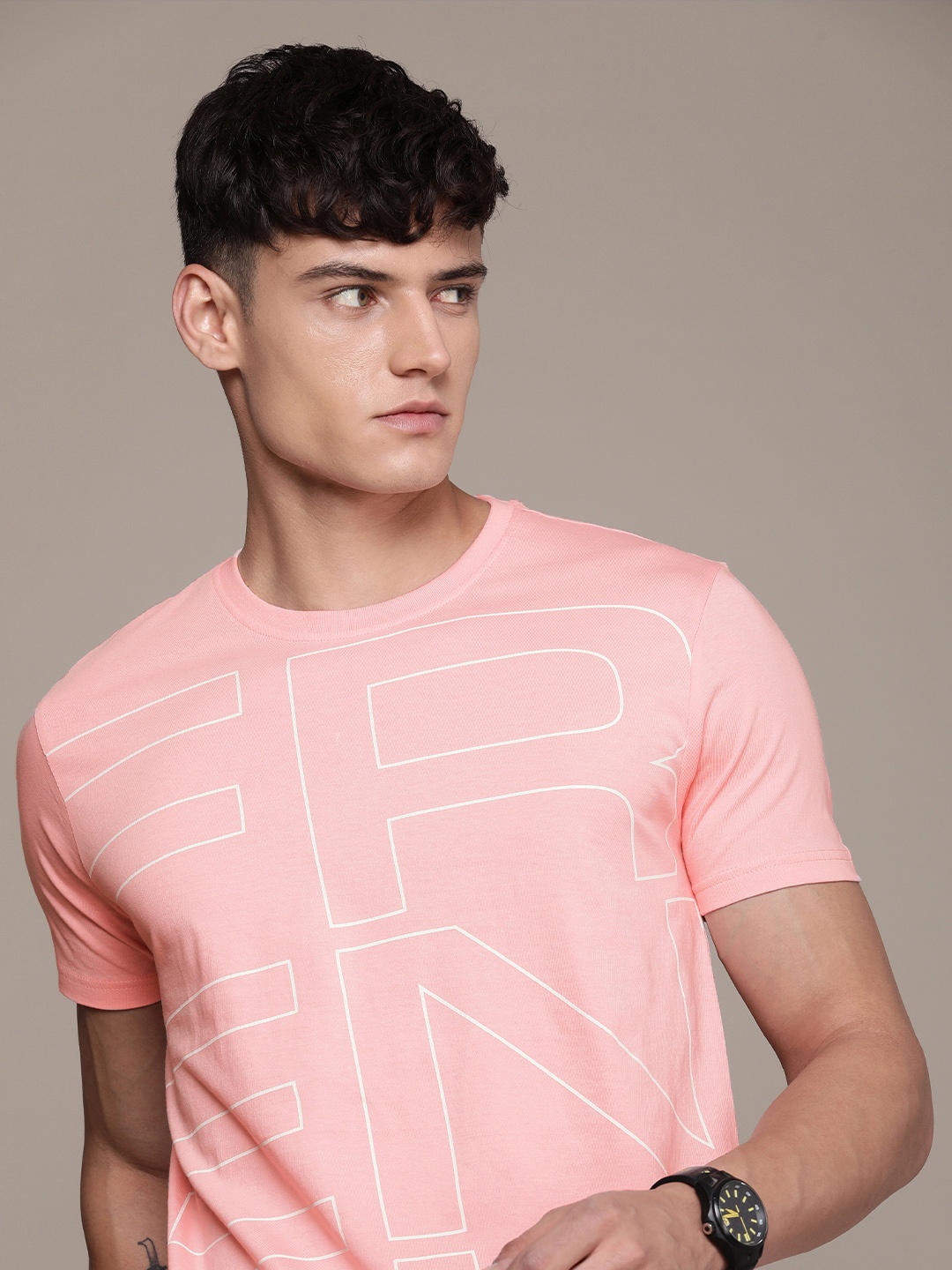 

French Connection Typography Printed Pure Cotton T-shirt, Pink