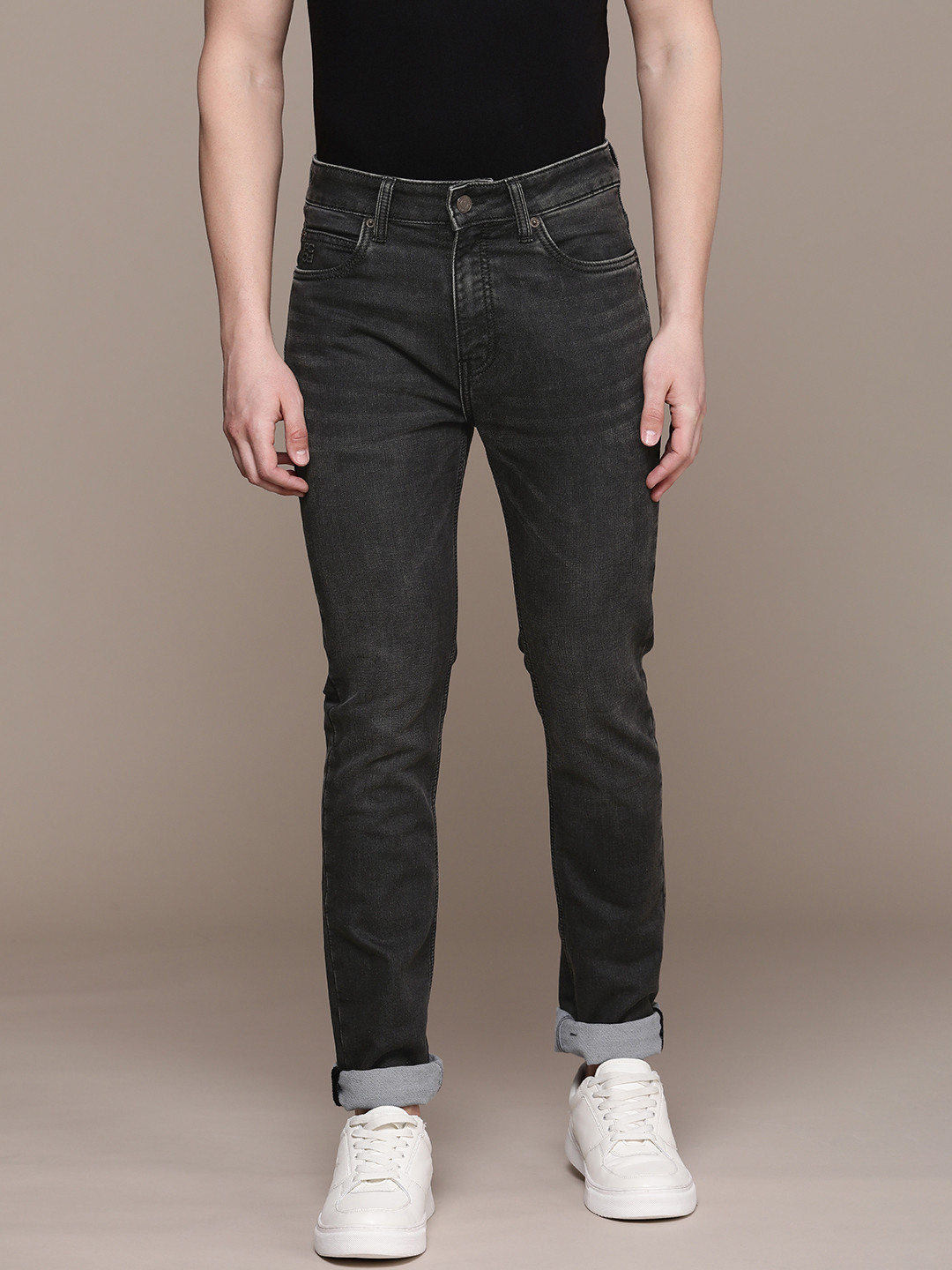 

French Connection Men Slim Fit Light Fade Stretchable Jeans, Charcoal