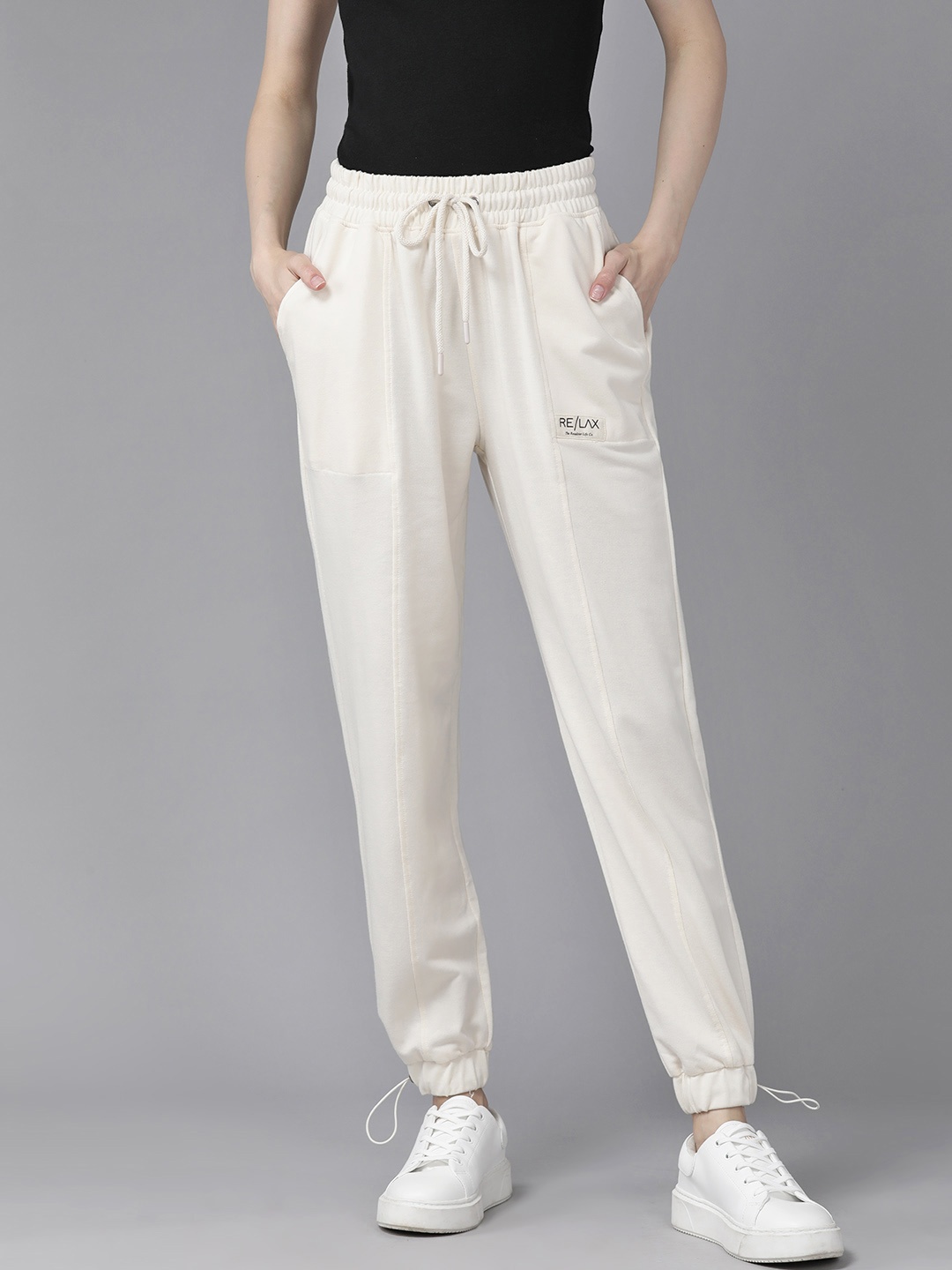 

The Roadster Lifestyle Co. Women Badge Detailed Regular Fit Joggers, Cream