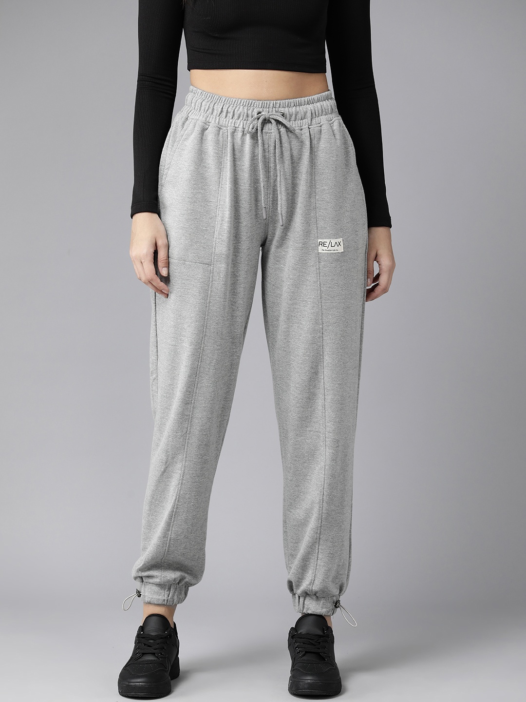 

The Roadster Lifestyle Co. Women Regular Fit Joggers with Toggle Hem, Grey melange