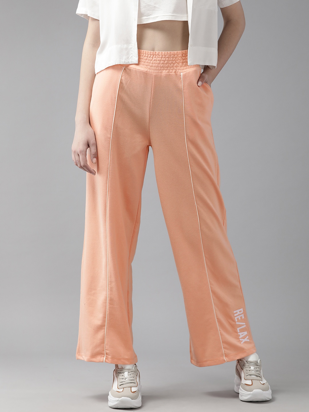 

The Roadster Lifestyle Co. Women Wide Leg Track Pants, Peach