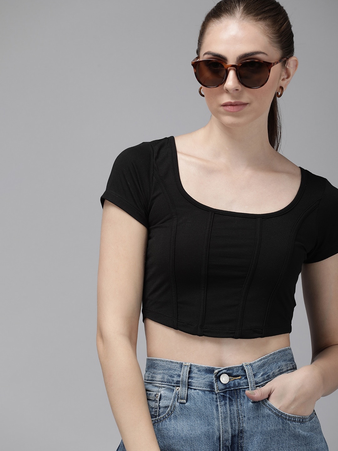 

The Roaster Lifestyle Co. Striped Fitted Crop Top, Black